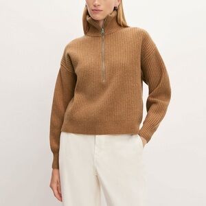 EVERLANE  Felted Merino Half-Zip Sweater DEEP CAMEL Size S